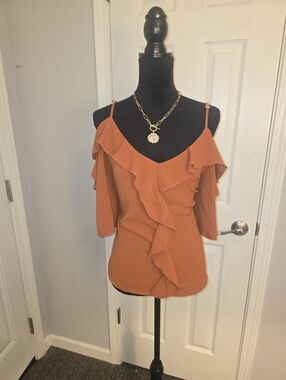 Women's Ruffled Off-Shoulder Top - Rust